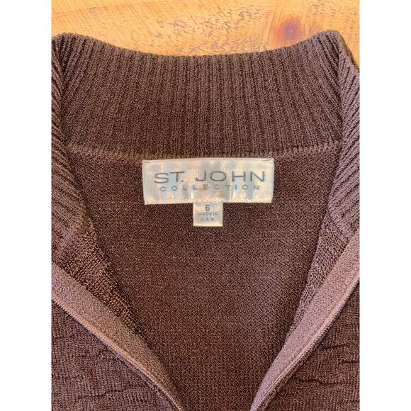 Womens St. John Brown‎ Textured Pique Knit Full Zip Cardigan Sweater Buttons 6 - Picture 7 of 10